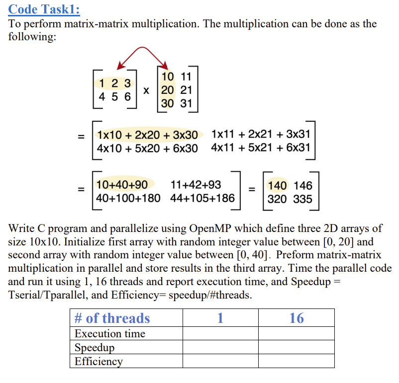 Solved Code Task1:To Perform Matrix-matrix Multiplication. | Chegg.com