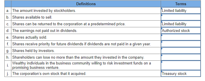 Please Select The Correct Term For Each Definition