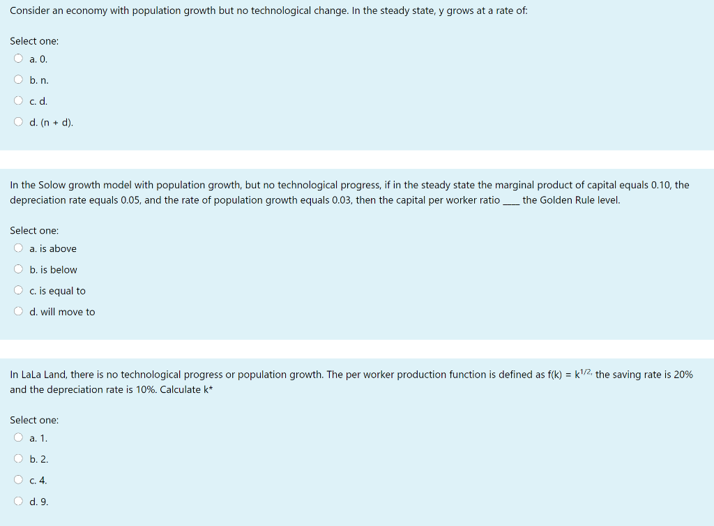 Solved Consider An Economy With Population Growth But No | Chegg.com