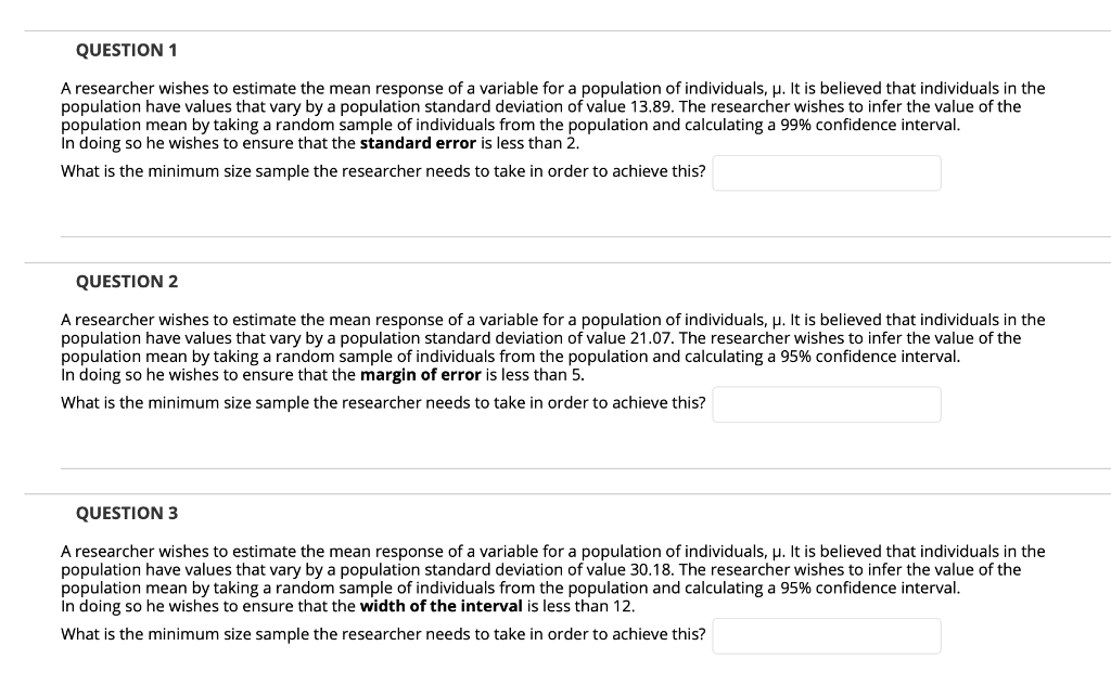Solved QUESTION 1 A researcher wishes to estimate the mean | Chegg.com