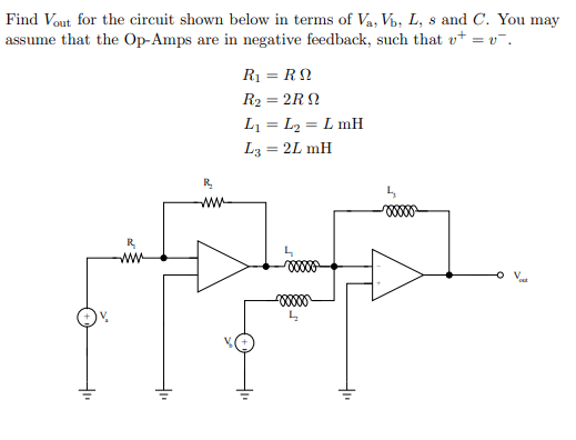 Solved Find Vout for the circuit shown below in terms of V, | Chegg.com