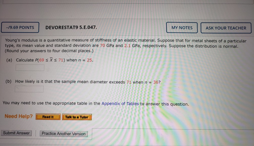 Solved -19.69 POINTS DEVORESTAT9 5.E.047. MY NOTES | ASK | Chegg.com