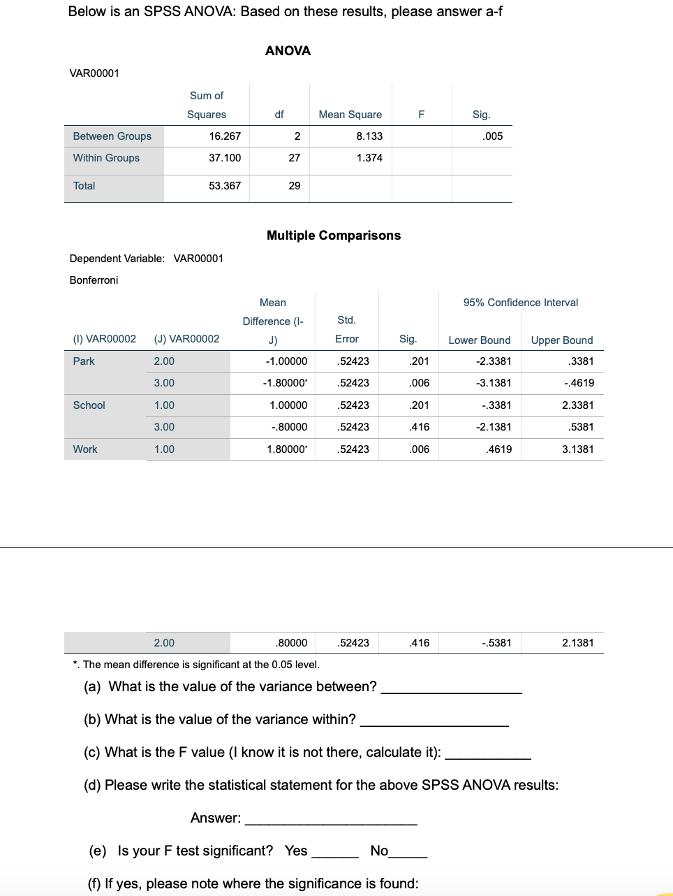 Solved (a) What is the value of the variance between? | Chegg.com