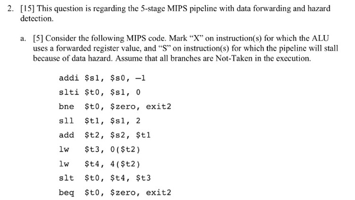 Solved 2. [15] This question is regarding the 5-stage MIPS | Chegg.com