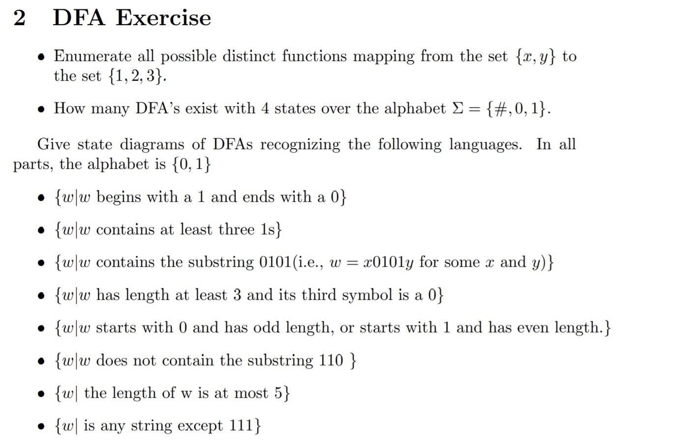 Solved 2 DFA Exercise • Enumerate all possible distinct | Chegg.com