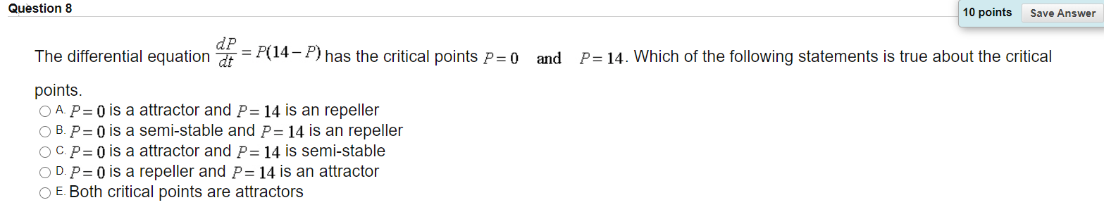 Solved Question 8 10 points Save Answer dP The differential | Chegg.com