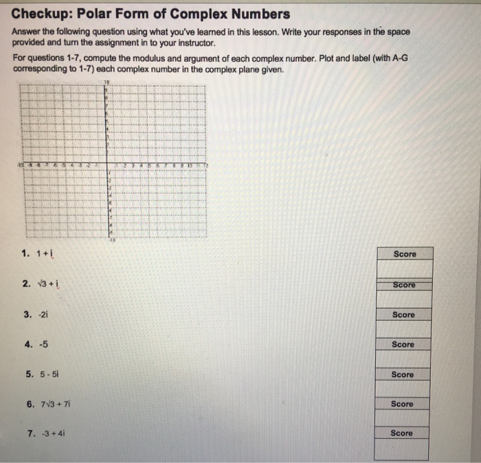 Solved Checkup: Polar Form of Complex Numbers Answer the | Chegg.com