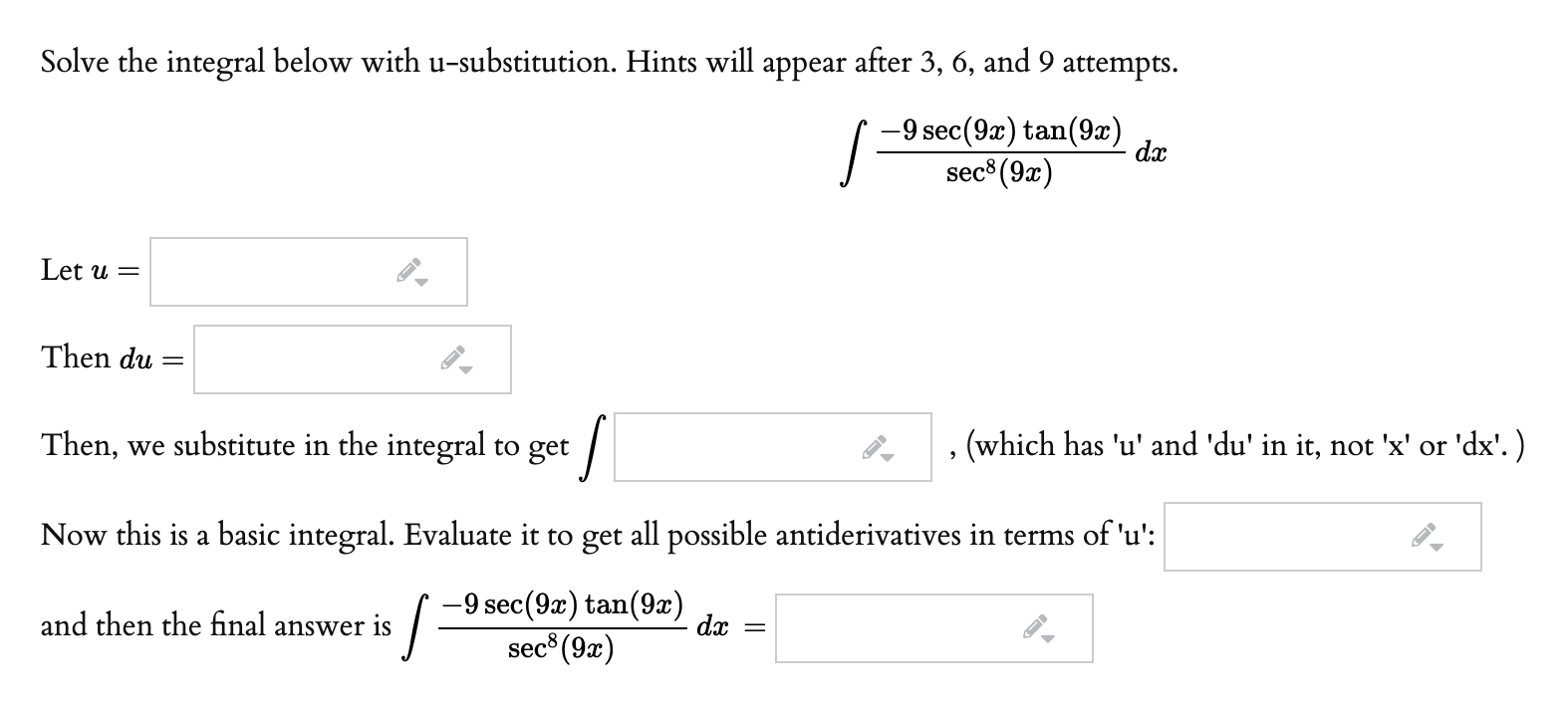 Solved Solve the integral below with u-substitution. Hints | Chegg.com