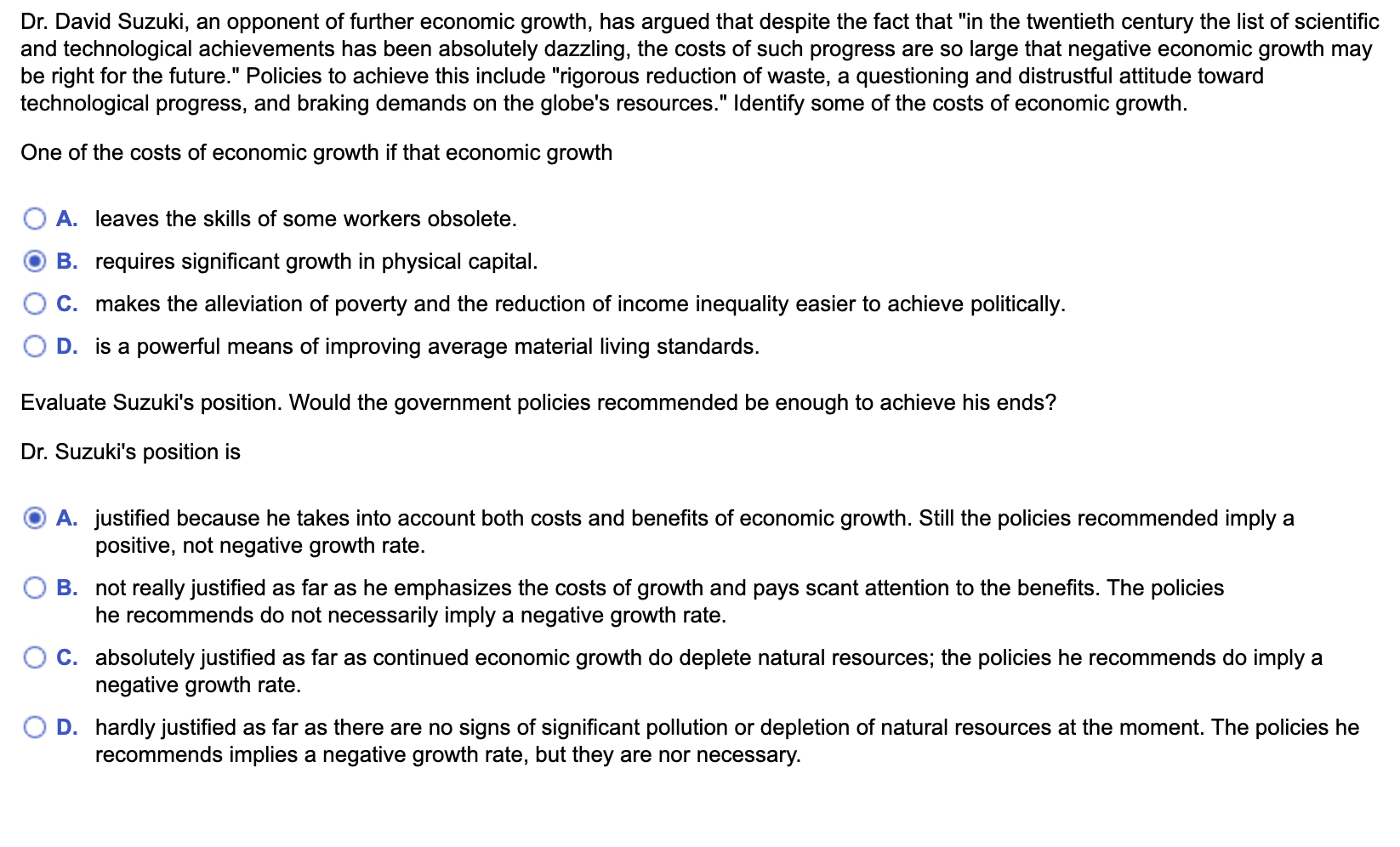 Solved Dr David Suzuki An Opponent Of Further Economic Chegg Com