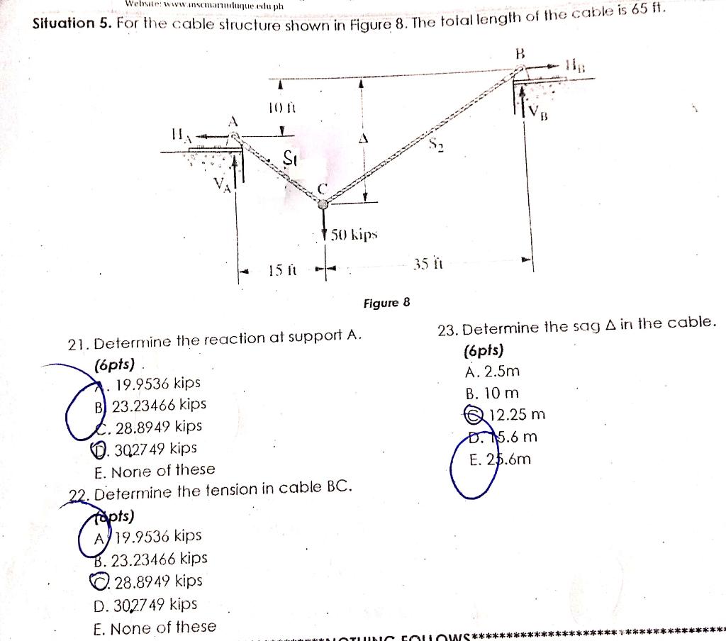 Solved Situation 5. For The Cable Structure Shown In Figure | Chegg.com