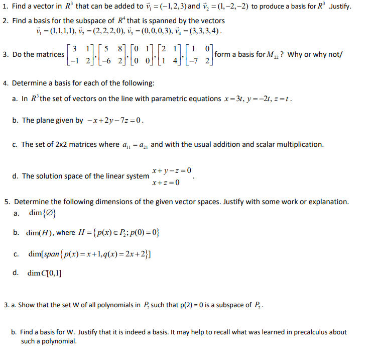 Solved 1. Find a vector in R that can be added to v = | Chegg.com