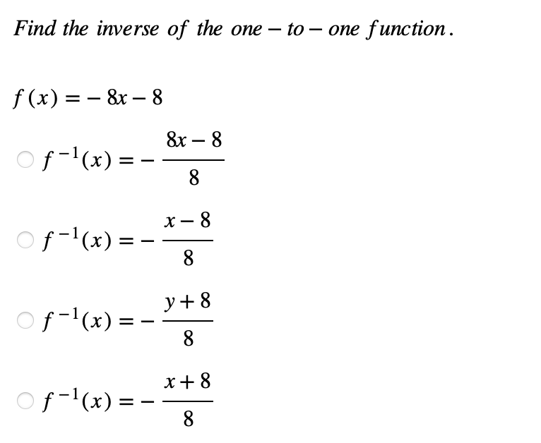 find the inverse of the one to one function y 5x 8