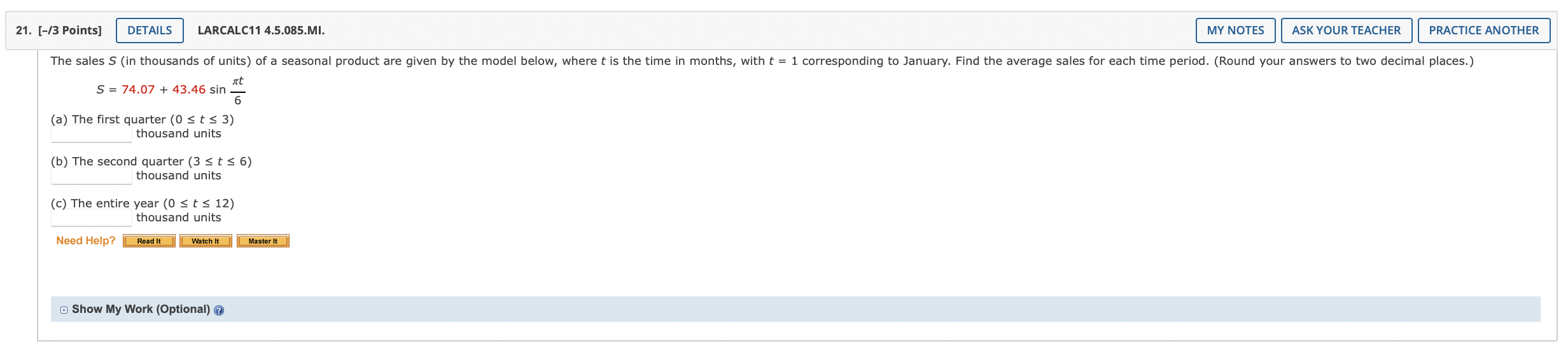 Solved 21. [-/3 Points] DETAILS LARCALC11 4.5.085.MI. The | Chegg.com