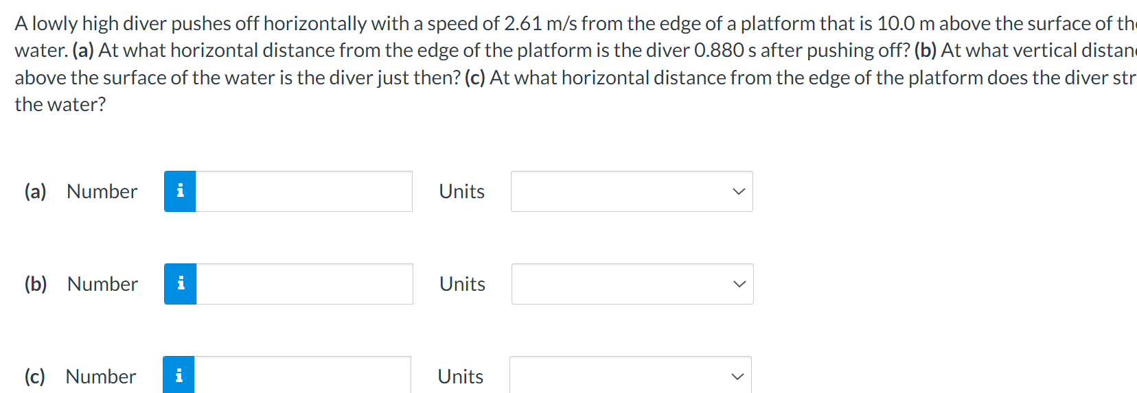 Solved A lowly high diver pushes off horizontally with a | Chegg.com