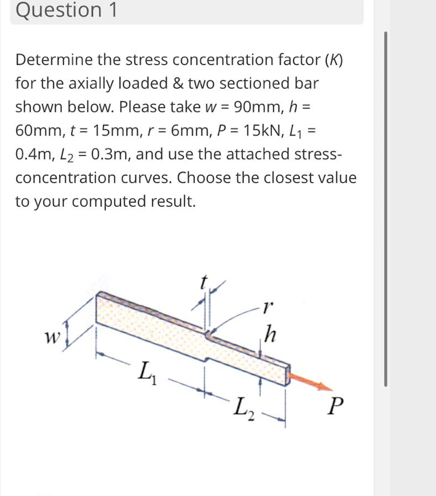 Solved Question 1 Determine the stress concentration factor | Chegg.com