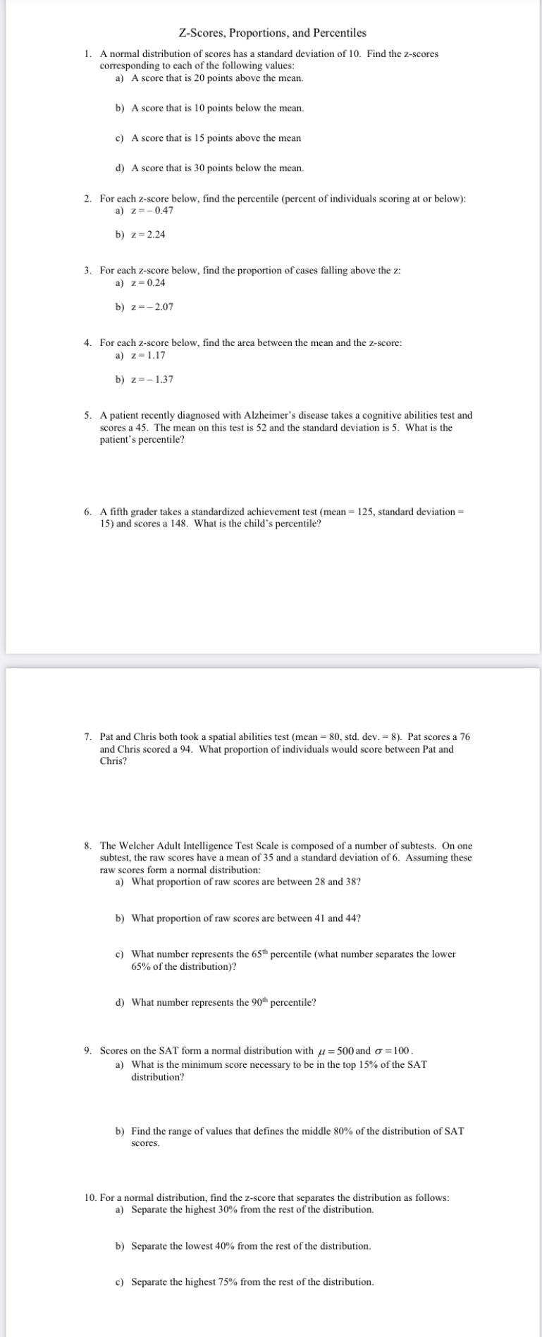 2 1 homework worksheet percentiles and z score