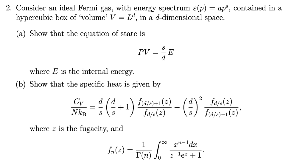 2 Consider An Ideal Fermi Gas With Energy Spectr Chegg Com