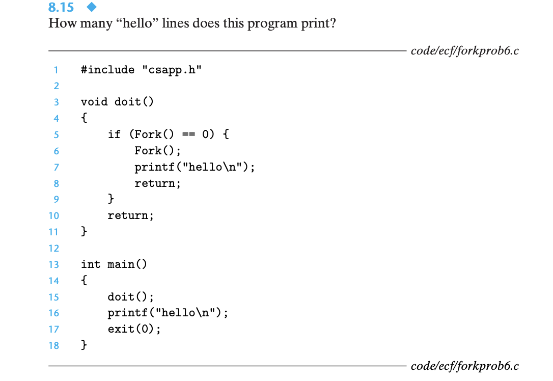 Solved 8.15 How many “hello” lines does this program print? | Chegg.com