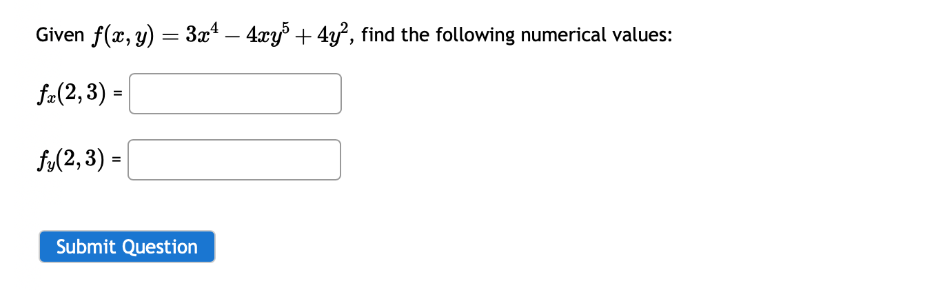 Given \( f(x, y)=3 x^{4}-4 x y^{5}+4 y^{2} \) \[ f_{x}(2,3)= \]