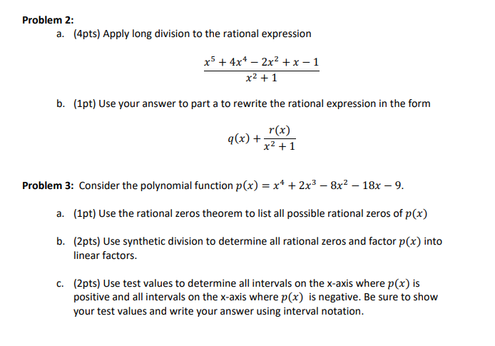 Solved Problem 2: a. (4pts) Apply long division to the | Chegg.com