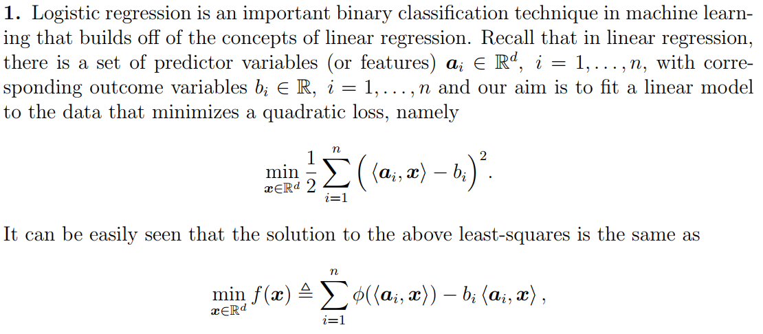 1. Logistic regression is an important binary | Chegg.com
