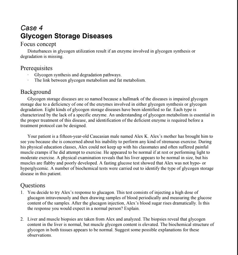 Case studies on glycogen storage disease