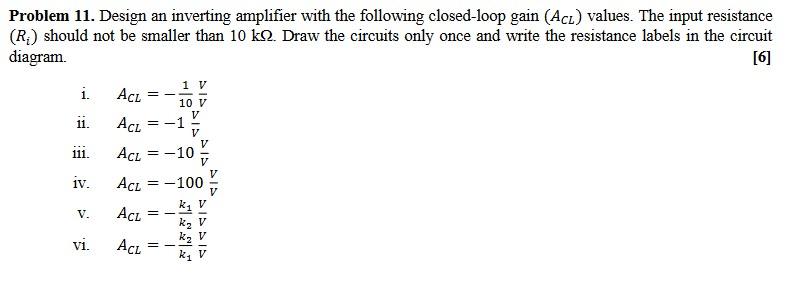 Solved Problem 11. Design an inverting amplifier with the | Chegg.com