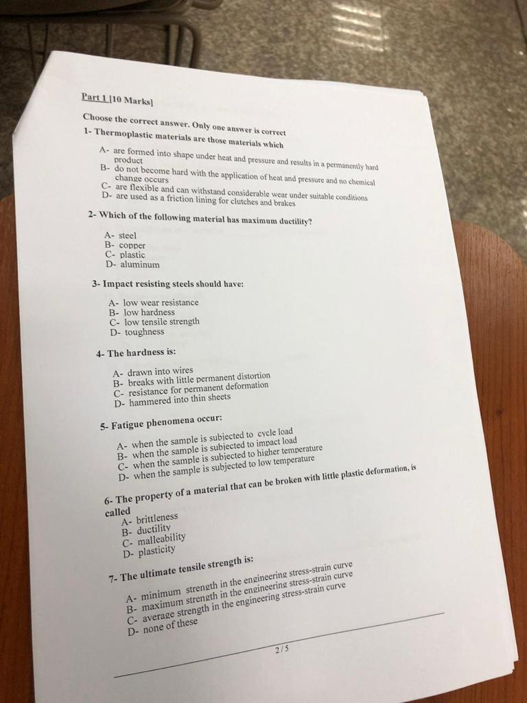 Solved = Part 1/10 Marks Choose the correct answer. Only one 