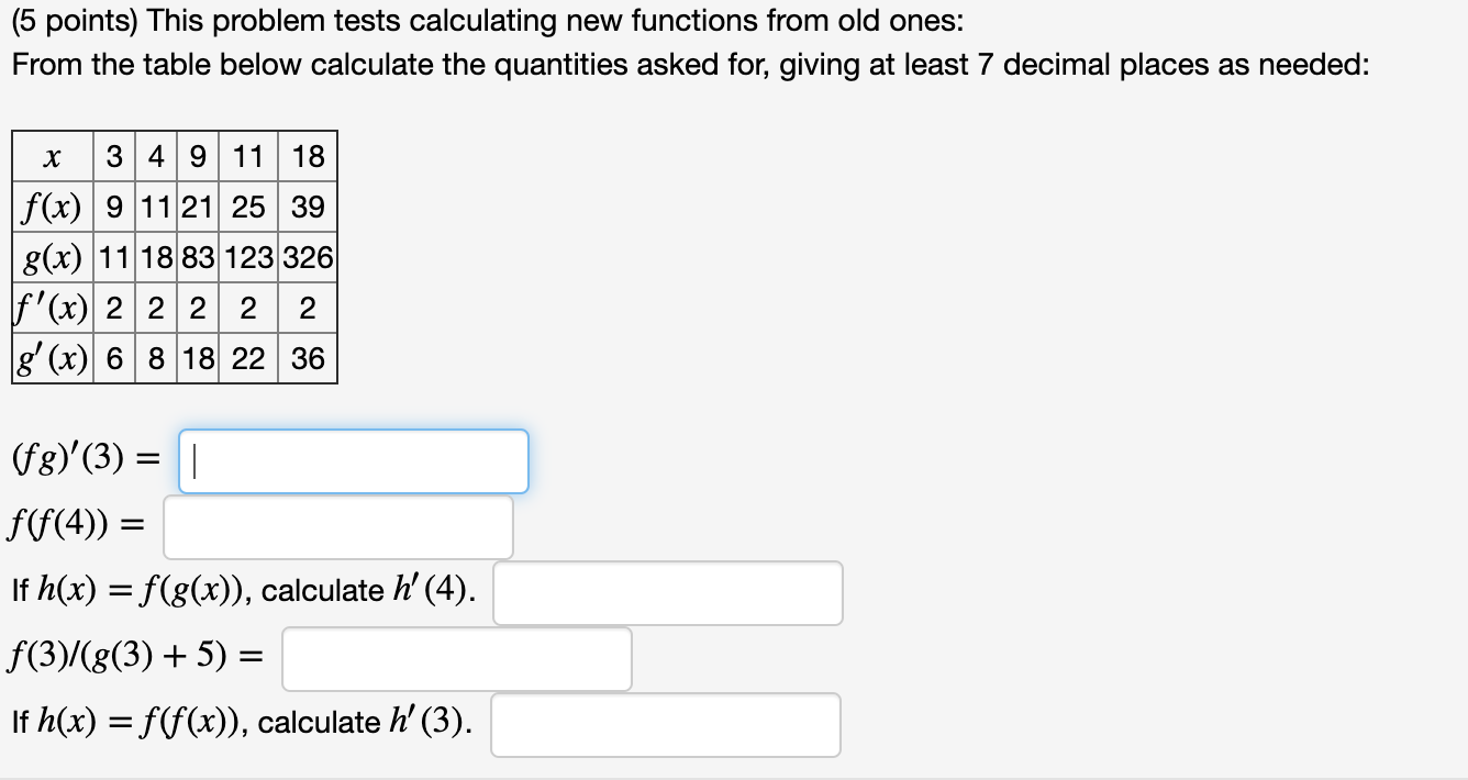 Solved (5 points) This problem tests calculating new | Chegg.com