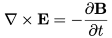 \( \nabla \times \mathbf{E}=-\frac{\partial \mathbf{B}}{\partial t} \)