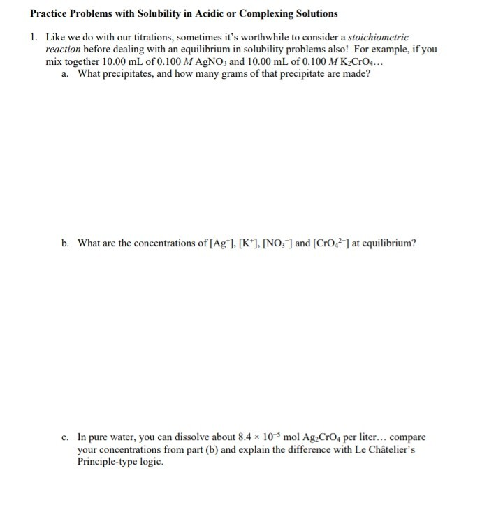 Solved Practice Problems with Solubility in Acidic or | Chegg.com