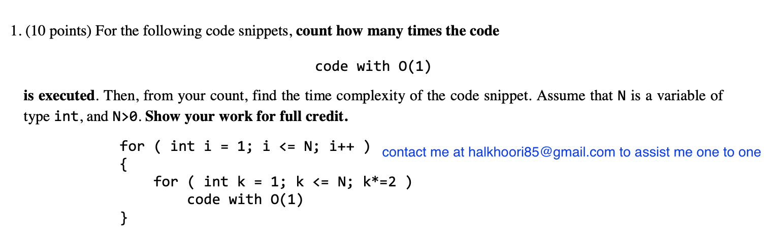 Solved 1. (10 points) For the following code snippets, count | Chegg.com