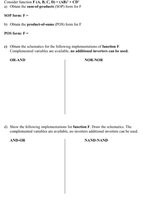 Solved Consider Function F (A, B, C, D) (AB) CD A) Obtain | Chegg.com