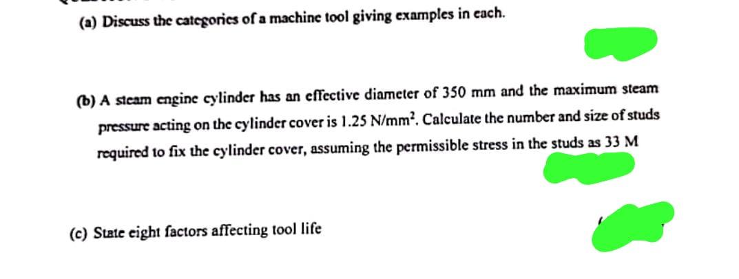 Solved (a) Discuss the catcgorics of a machine tool giving | Chegg.com