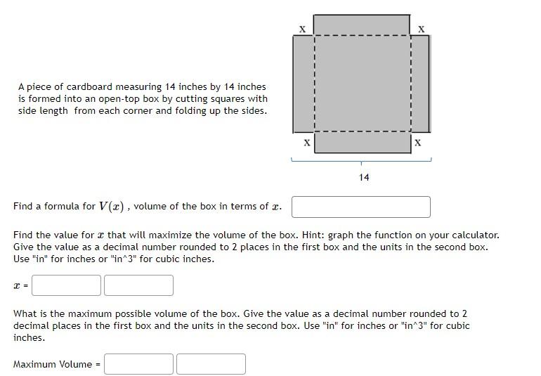 Solved A piece of cardboard measuring 14 inches by 14 inches | Chegg.com