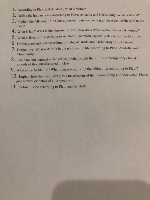 Solved 1. According to Plato and Aristotle, what is virtue? | Chegg.com