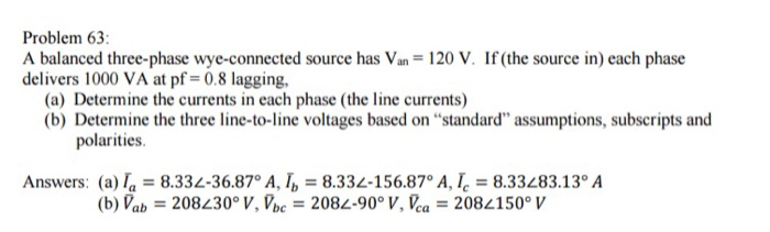 Solved Problem 63 A balanced three-phase wye-connected | Chegg.com