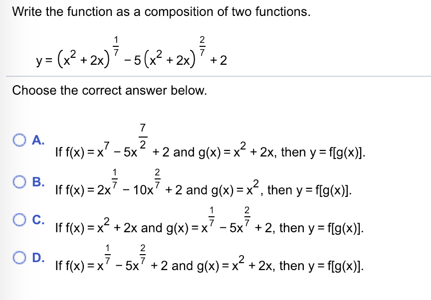 Solved Write the function as a composition of two functions. | Chegg.com