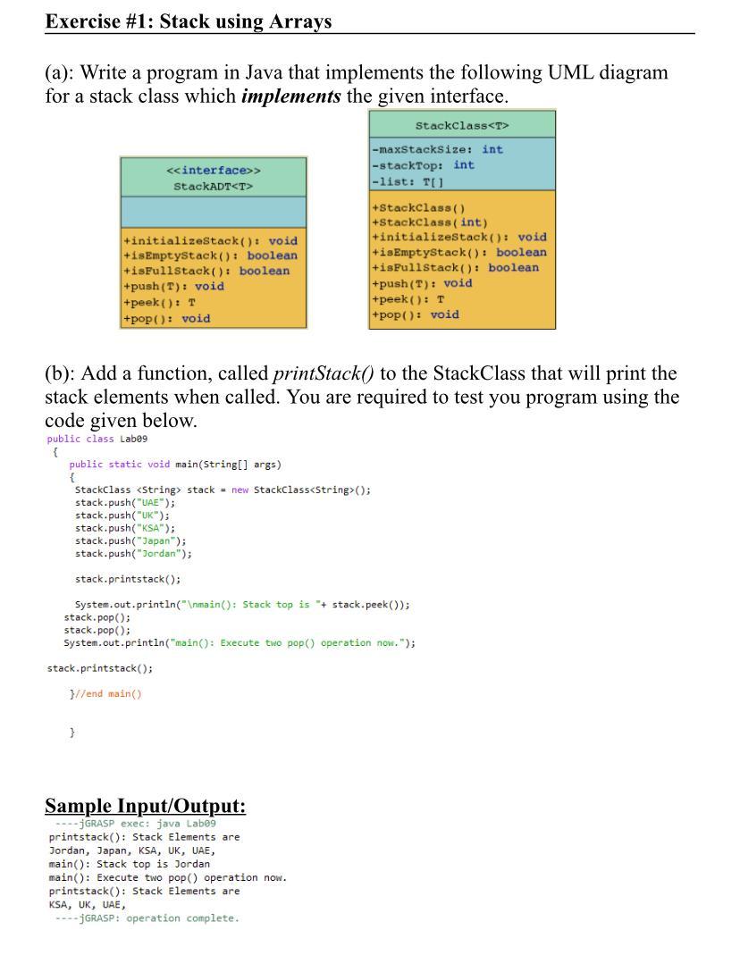 Solved Exercise #1: Stack Using Arrays (a): Write A Program | Chegg.com