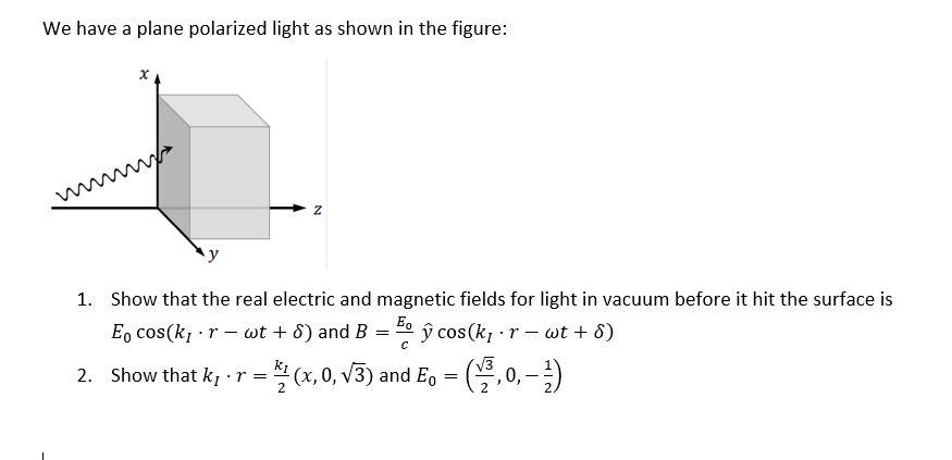 Solved We have a plane polarized light as shown in the | Chegg.com