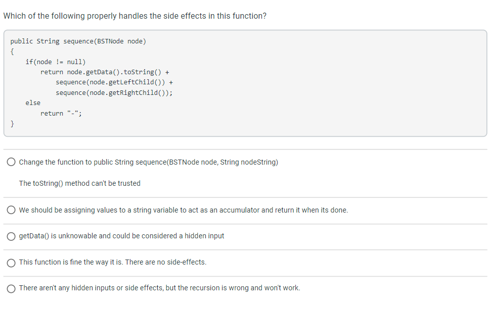 Solved Which of the following properly handles the side | Chegg.com