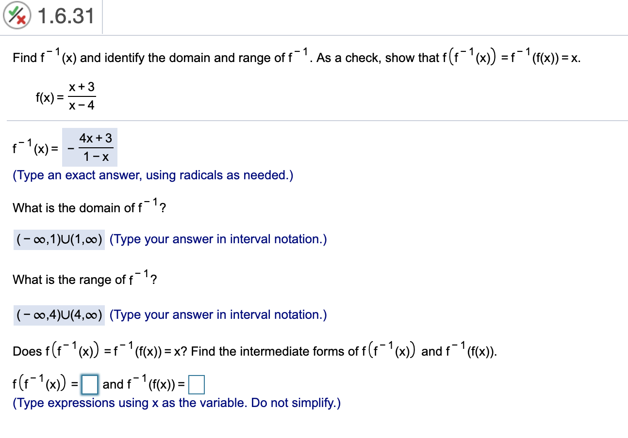 Solved 1 6 31 Find F X And Identify The Domain And Chegg Com