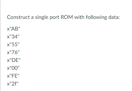 Solved Construct a single port ROM with following data: | Chegg.com