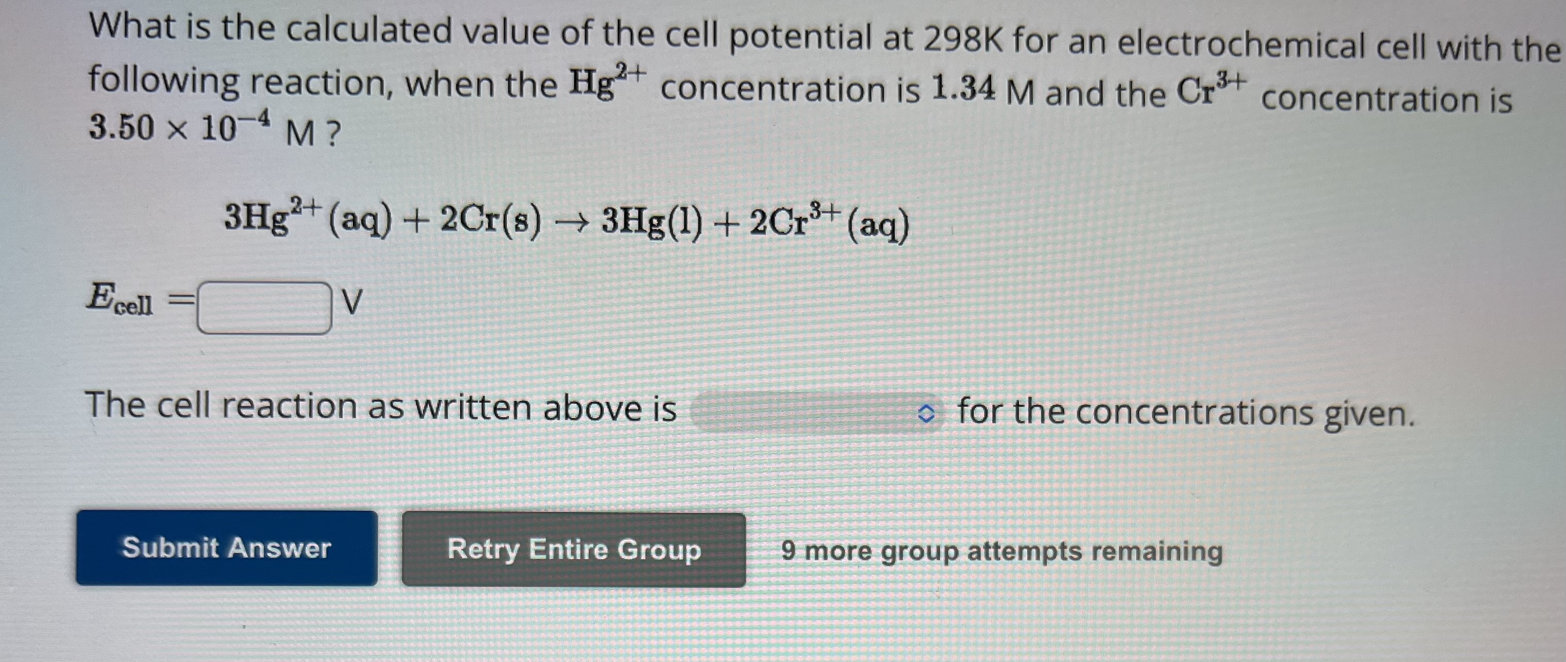 Solved What is the calculated value of the cell potential at | Chegg.com