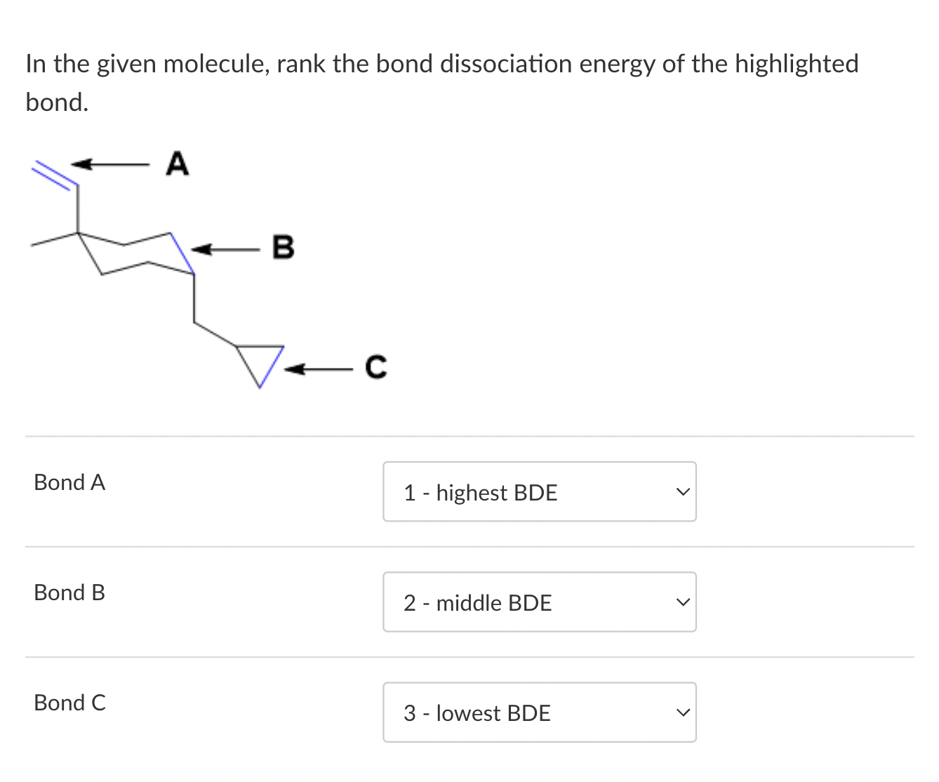 Solved In the given molecule, rank the bond dissociation | Chegg.com