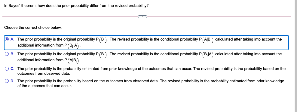 Solved In Bayes' Theorem, How Does The Prior Probability | Chegg.com