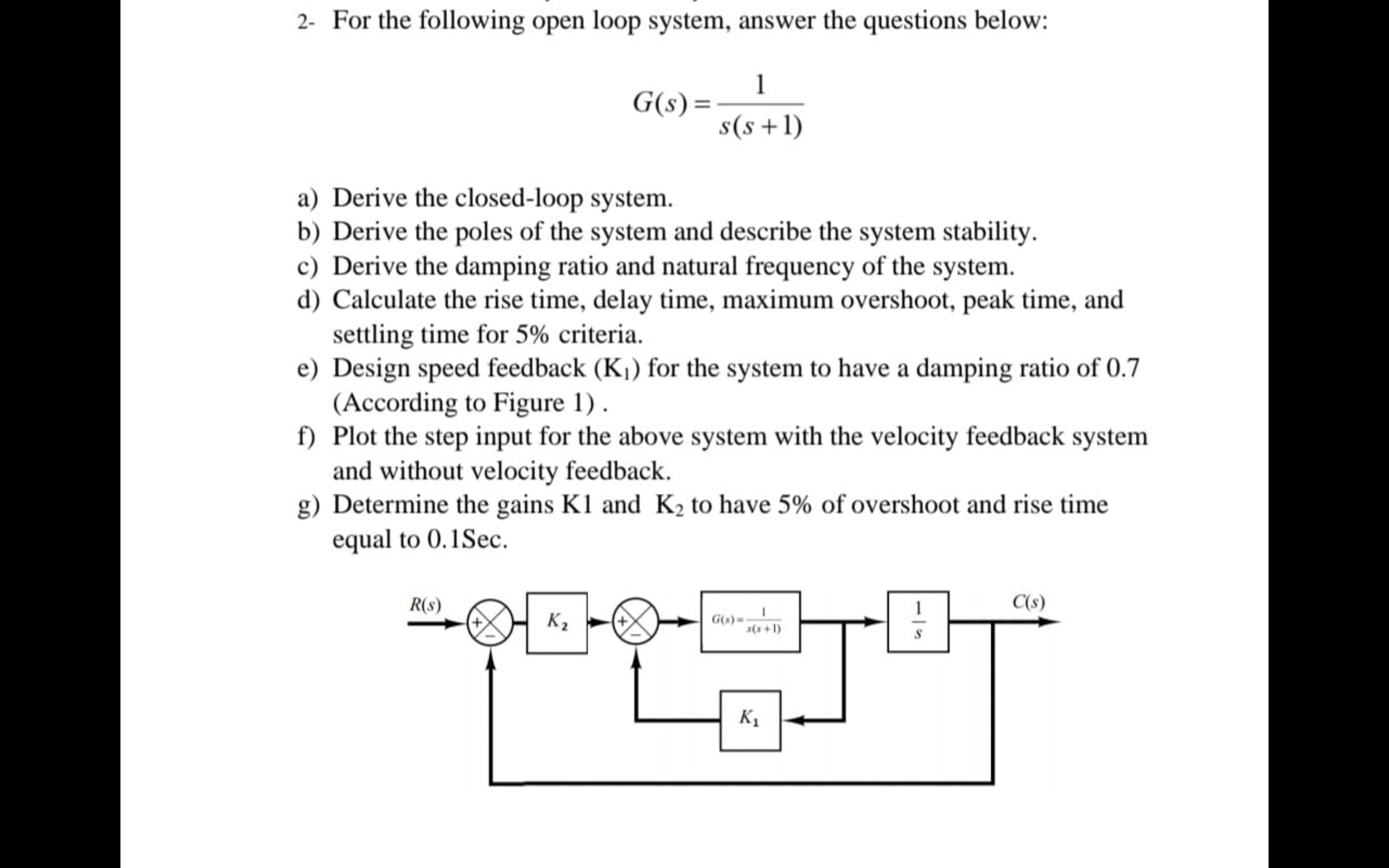Solved 2- For the following open loop system, answer the | Chegg.com