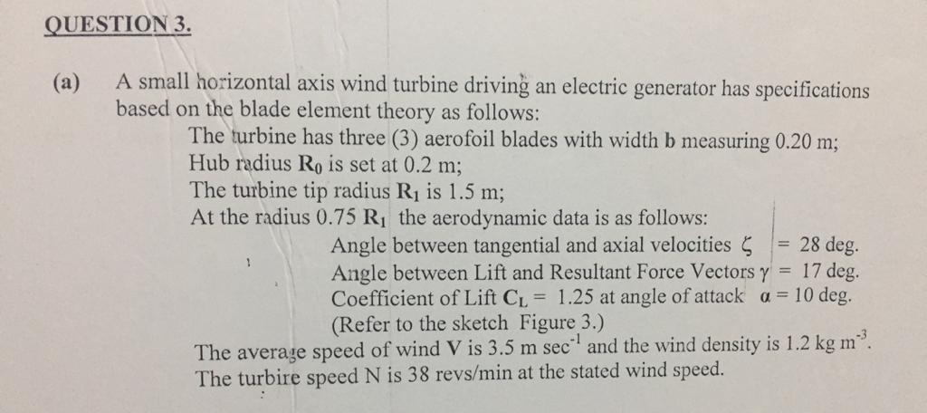 Solved QUESTION 3. A small horizontal axis wind turbine | Chegg.com