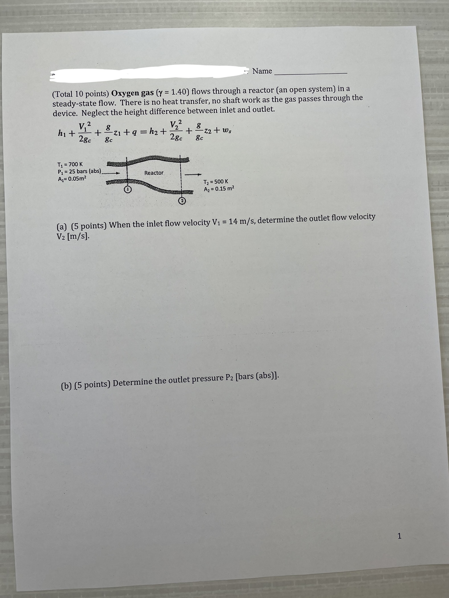 Solved (total 10 Points) Oxygen Gas (γ=1.40) Flows Through A 