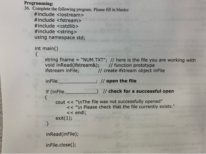 Solved Programming: 36. Complete the following program. | Chegg.com